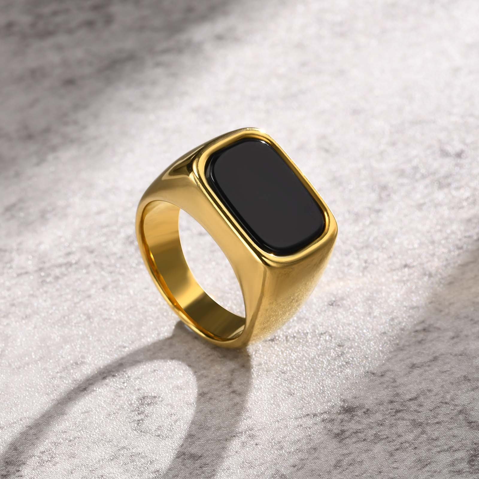 WMR-170 - Black Stone - Golden Stainless Steel Men Ring
