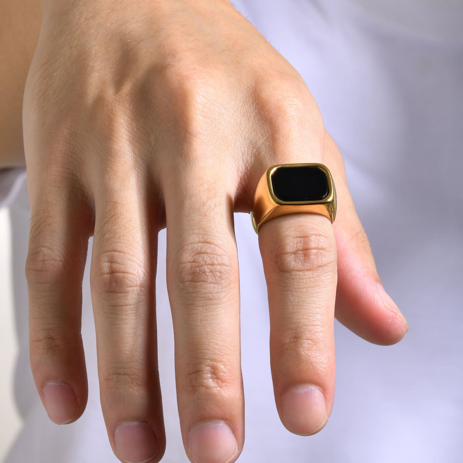 WMR-170 - Black Stone - Golden Stainless Steel Men Ring — image 4
