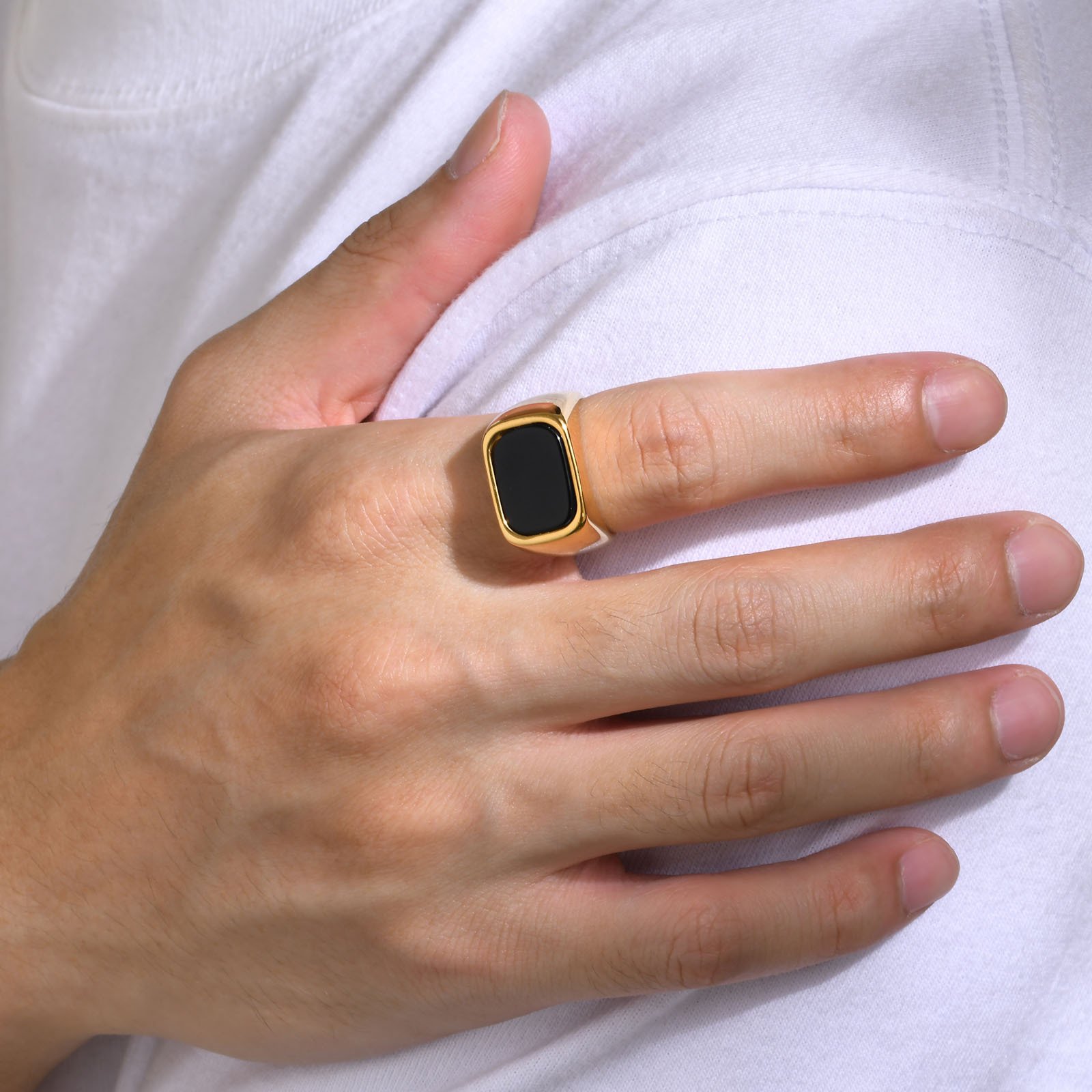WMR-170 - Black Stone - Golden Stainless Steel Men Ring — image 5