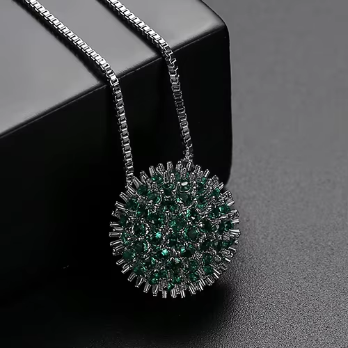 WP470- Silver Green Women Necklace Pendant