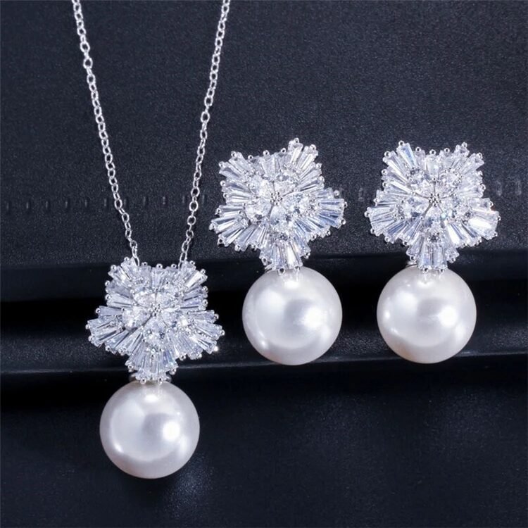 WS107- White Pendant and Earring Set for Women