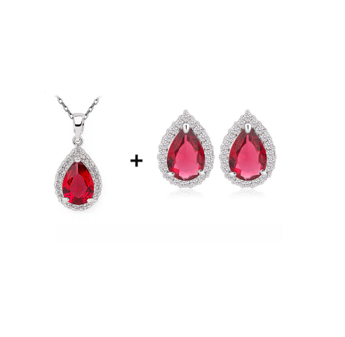 WS148 - Red Pendant and Earring Set For Women