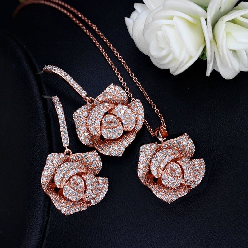 WS150- Rose Gold Pendant and Earring Set for women