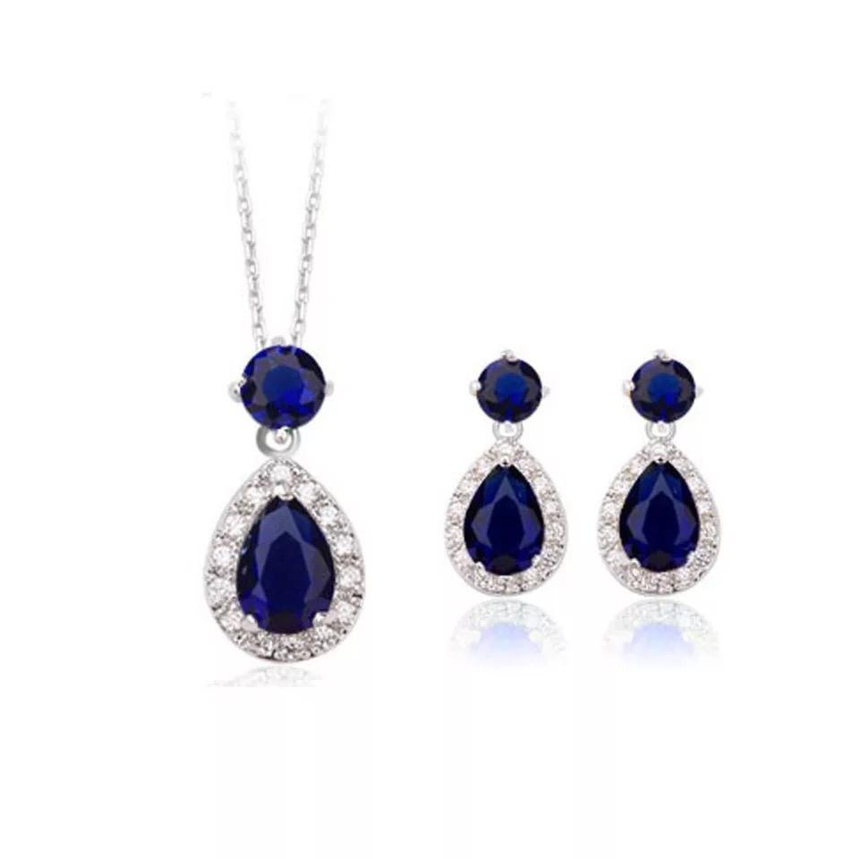 WS157 - Blue Pendant and Earring Set For Women