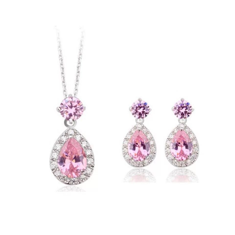 WS157 - Pink Pendant and Earring Set For Women