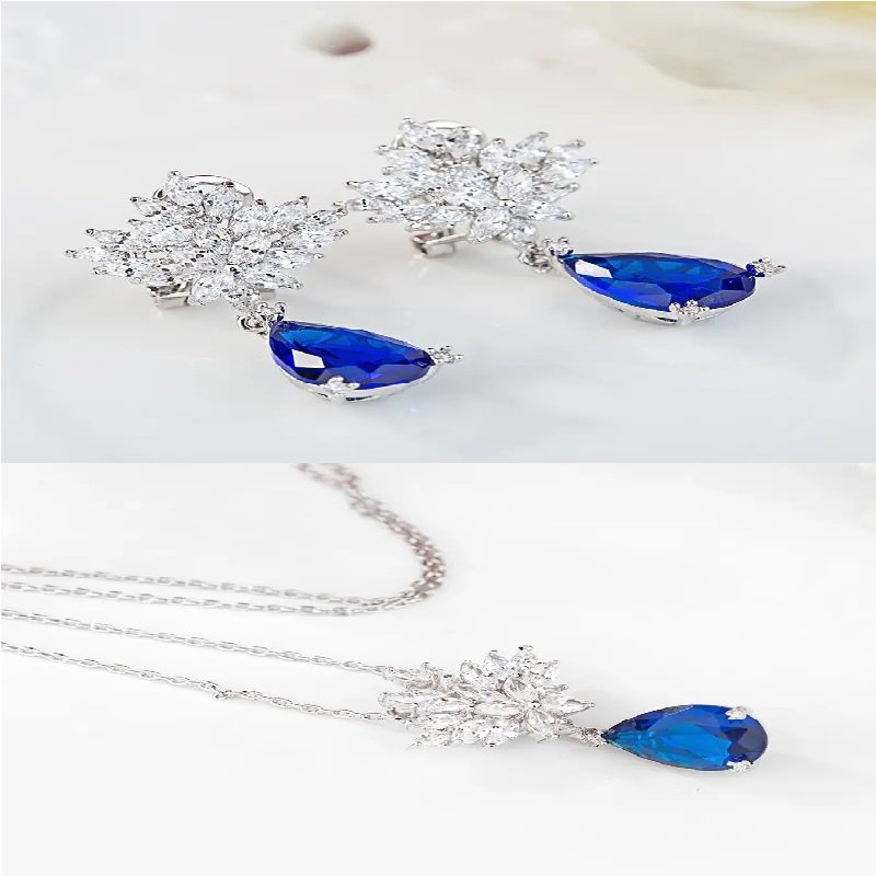 WS208 - Blue Pendant and Earring Set for Women