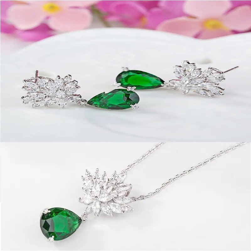 WS208 - Green Pendant and Earring Set for Women