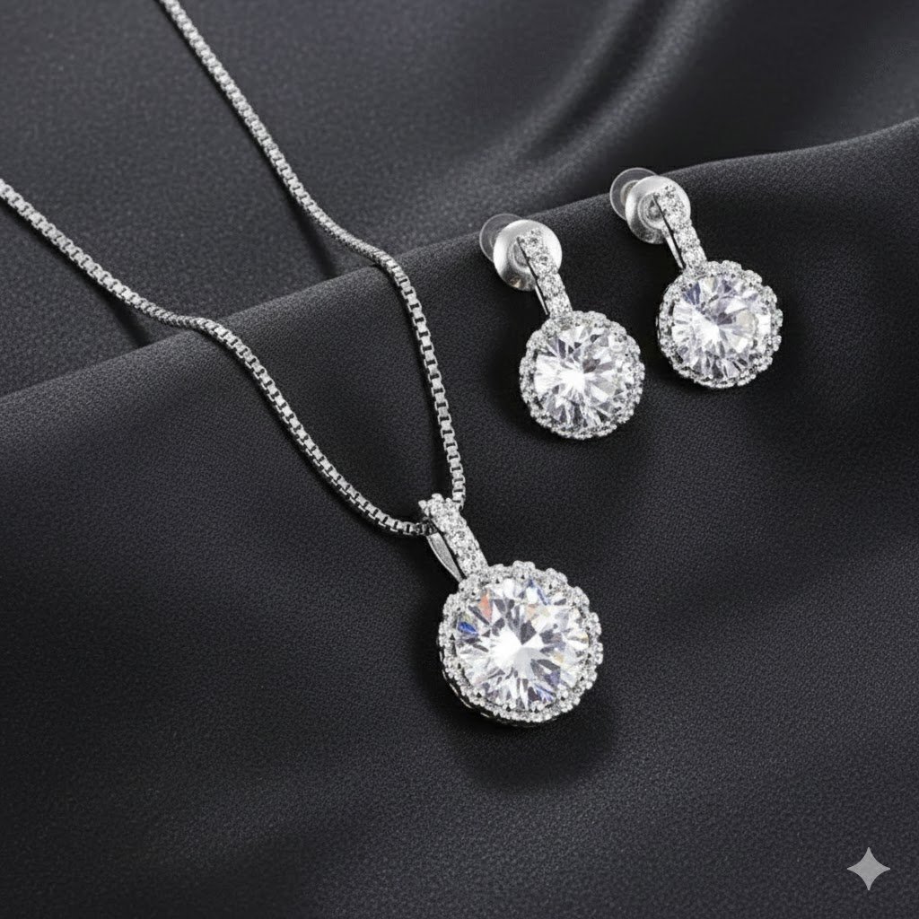 WS212- Silver Pendant and Earring Set for Women