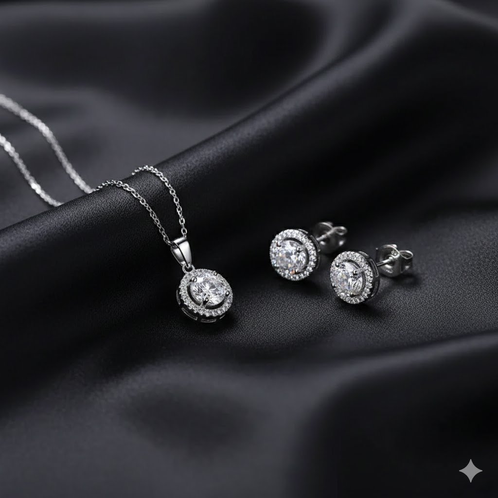 WS222 - Silver Pendant and Earring Set for Women