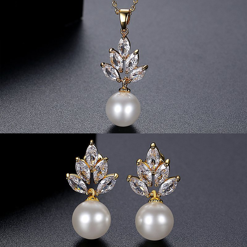 WS245 - Golden Pendant and Earring Set for Women