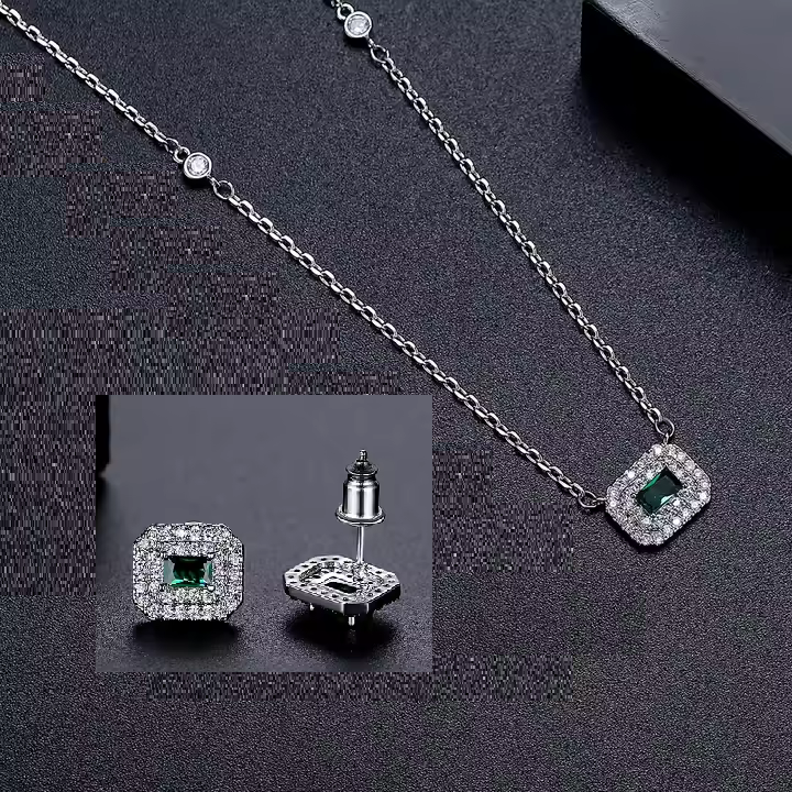 WS265 - Green Pendant and Earring Set for Women