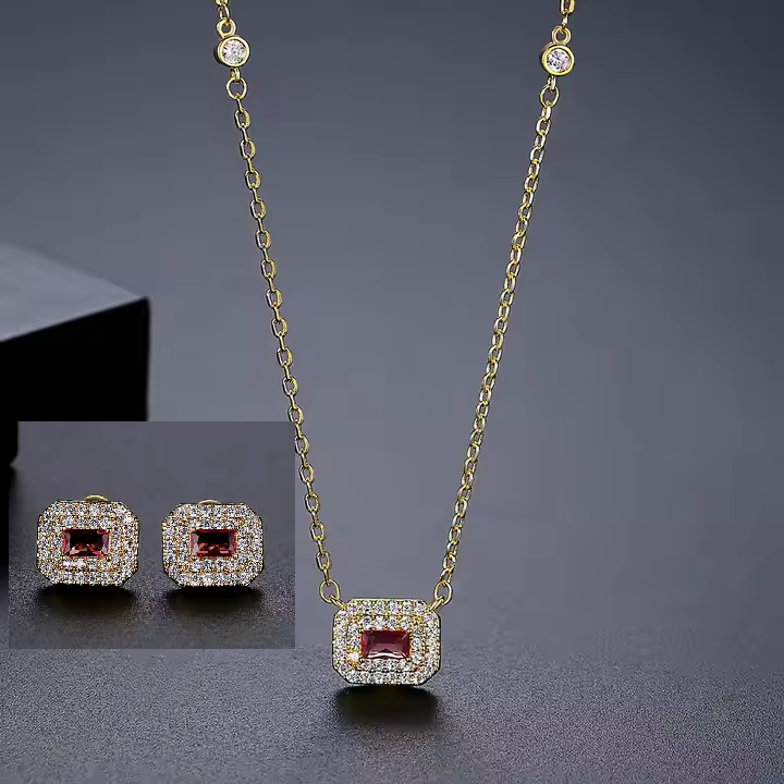 WS265 - Red Pendant and Earring Set for Women