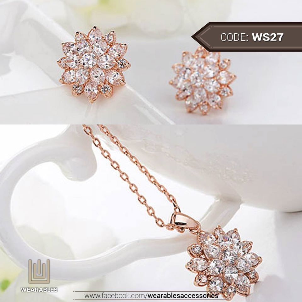 WS27- Rose Gold Pendant and Earring Set for Women