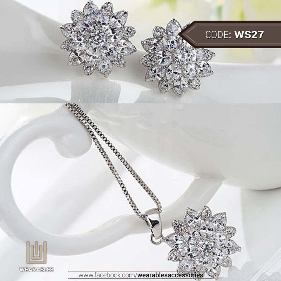 WS27- White Pendant and Earring Set for Women