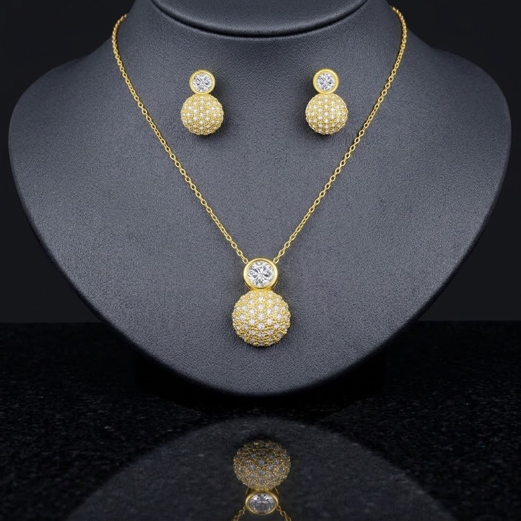 WS298 - Golden Pendant and Earring Set for Women