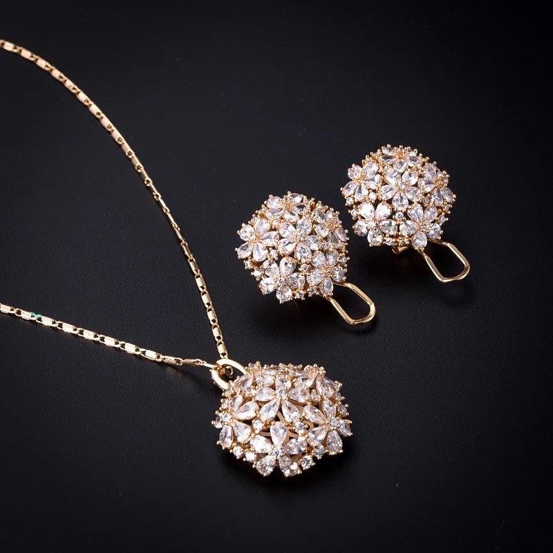 WS41- Golden Pendant and Earring Set for Women