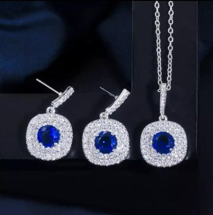 WS56 - Blue Pendant and Earring Set for Women