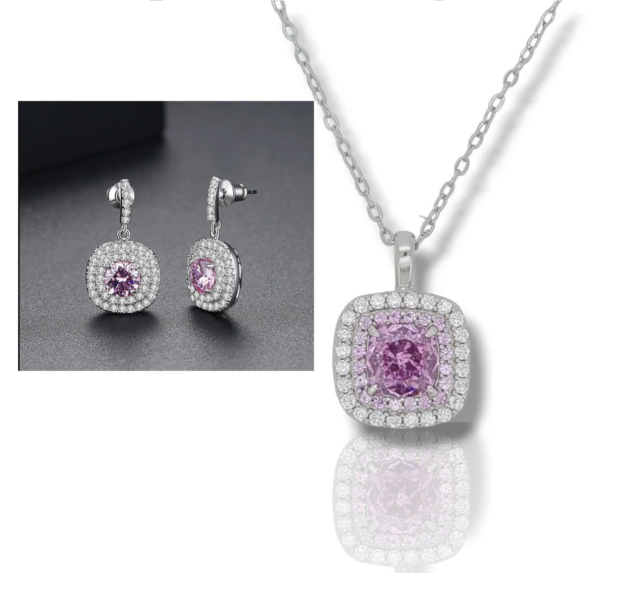 WS56 - Pink Pendant and Earring Set for Women